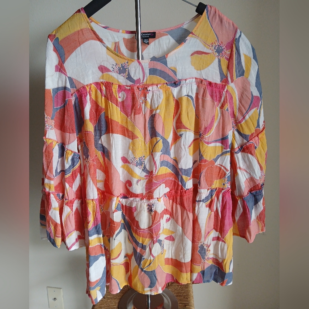 Cocomo Woman Multicolor Bell Sleeves Tunic Boho Top 2X